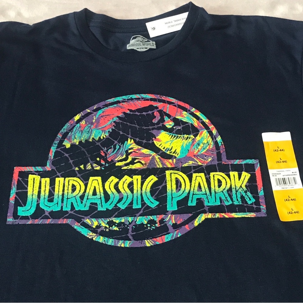 Jurassic Park Colorful Thermal Logo Men’s Navy World Vintage Throwback T-Shirt L